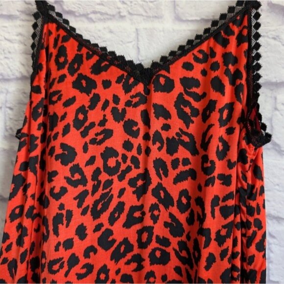 The Kooples Leopard Print Midi Slip Dress 1 Small Red Black Animal Print Lace - Picture 5 of 8